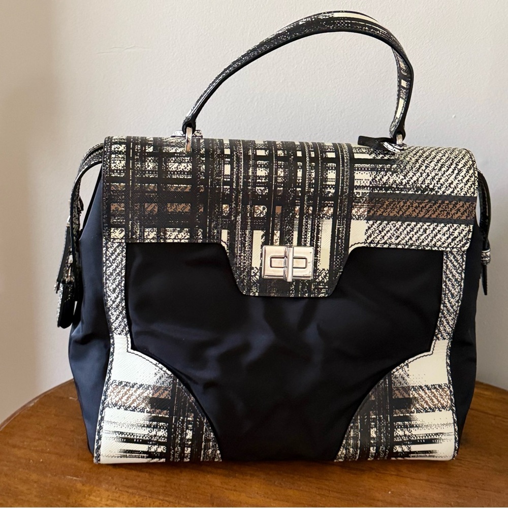 Prada Tartan Tessuto Saffiano Check Satchel Tote Bag